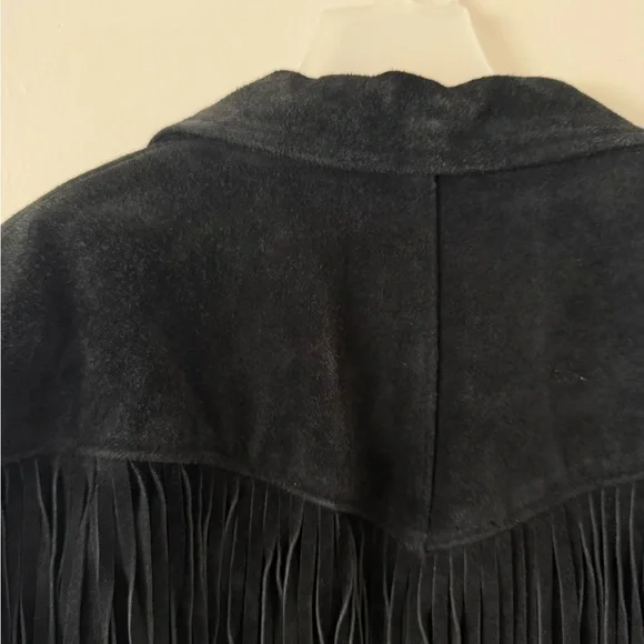 Vintage 1980s Womens Black Suede Leather Jacket Size S Fringe Biker Western Goth - Picture 6 of 10